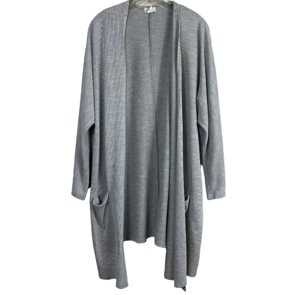 Anthropologie‎ Donni Grey Ribbed Draped Long Open Cardigan Pockets One Size Fits - Picture 3 of 9